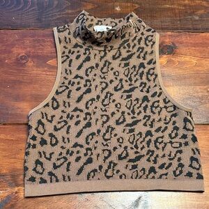Leopard Print Sleeveless Turtleneck Top Bozzolo Size S/M